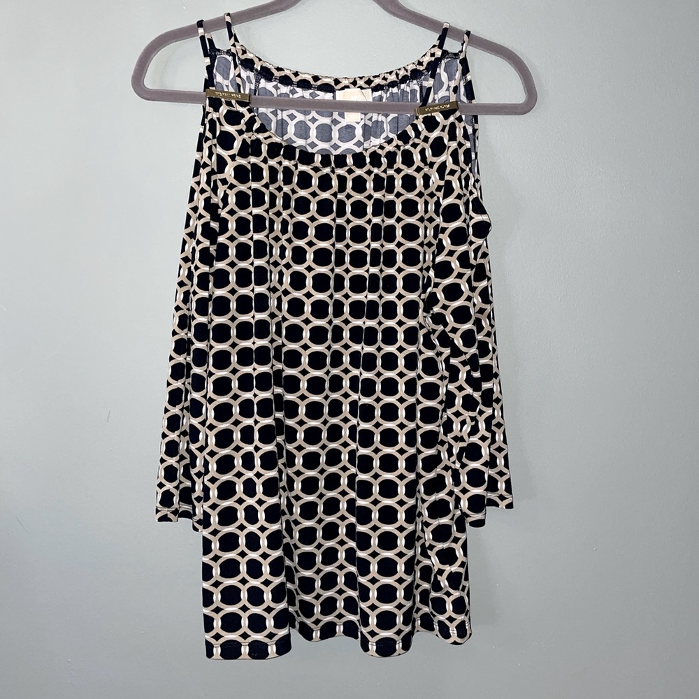Michael Kors long sleeve off the shoulder Black and Tan size large blouse